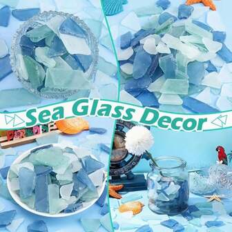 150g/300g/600g Sea Glass Shards - Frosted Ocean Blue, Green, White - And Polished Glass - No Sharp And Handicrafts - Vase Filling, Aquarium Decoration, Beach Wedding Center Ornaments, Coastal Home Decoration - DIY Materials, Handmade Sea Glass, Asymmetric Shapes, Smooth Texture