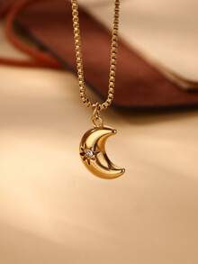 优雅的星月吊坠项链，金色防褪色盒式链项链，适合女性佩戴，也可作为伴娘首饰、穆斯林饰品或送给闺蜜的圣诞礼物。 - 不銹鋼 - 查看 4