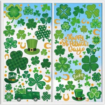 XZENTIRA 141 PCS St Patricks Day Window Clings, Watercolor Irish Saint Patricks Day Spring Window Stickers, 8 Sheets Shamrock Decorations Decals For Home School, Office, Spring Party, Glass Windows