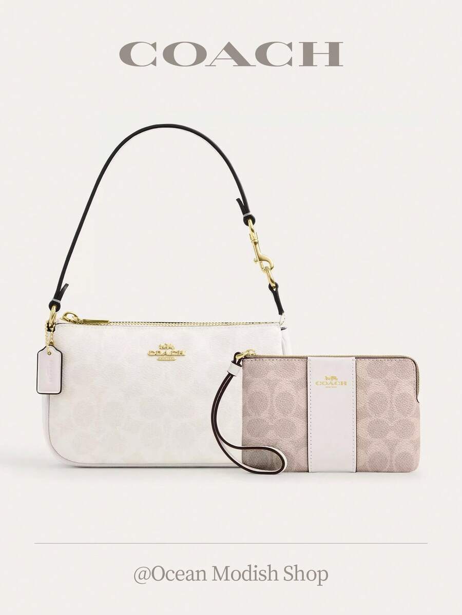Nolita 19 Shoulder Bag Women Underarm Bag Ladies Cute Purses And Bags Women Coach Bags Set Shoulder Bag In Blocked Signature Canvas,2026 Valentine's Day Gifts,Gift For Her - White Set 1 - 查看 1