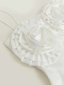 Women's 3D Flower Decoration Spaghetti Strap Short Dress, Spring/Summer - White - View 3