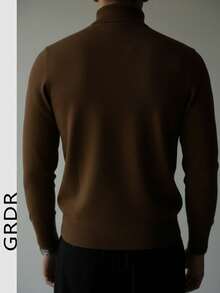 GRDR Men's Regular Shoulder Long Sleeve High Neck Sweater, Versatile For Daily Wear Knitted Pullover - Brown - View 3