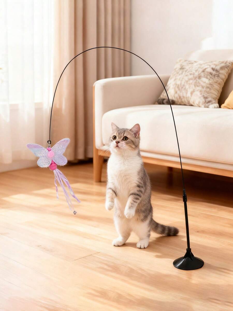 New Release Cat Toy Closely Fits The Ground, Interactive Cat Toy Suitable For Indoor Play And Exercise, Cat Wand With Steel Wire Long Rod For Self-Entertainment, Durable Chew Toy, Pet Supplies - Multicolor - View 1