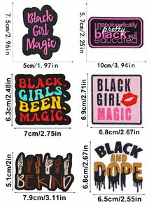 一套2/6个黑色魔法少女英文字母刺绣布贴，可爱卡通时尚涤纶徽章贴花，DIY服装熨烫布贴，缝纫配件布贴，适用于背包、牛仔裤、夹克、T恤、帽子、连衣裙等。 - 彩色 - 查看 5