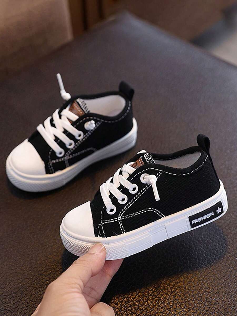 1 Pair Baby Sneakers, Fashion New Spring/Autumn Children Small White Shoes, Soft Bottom Non-Slip Toddler Boys Casual Canvas Shoes - Black - View 1