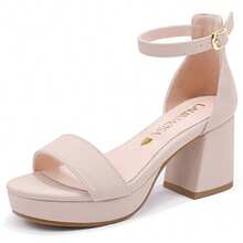 High Heels For Kids Sandals Big Girls Dress Shoes Flower Girl Shoes For Wedding Party Pageant Round Open Toe Ankle Strap Dress Sandals Platform Heels Chunky Pumps For Little Big Kids - Nubuck Nude - View 2