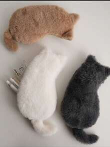 1pc Cute Cat Plush Pencil Case, Large Capacity, Creative Stationery Storage Bag, Gift, Doll Pencil Pouch