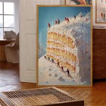 1 Stück Retro Funky Après-Ski Wandkunst Mini Skifahrer auf frostiger Kuchen Muster gemütliche Skihütte Dekoration Vintage Bar Wagen Kunst Winter Wandkunst minimalistisches Wohndekoration, Wanddekoration, moderne minimalistische Stil Poster, Wohnzimmer und Raumdekoration, Badezimmerdekoration, ideales Geschenk, ohne Rahmen