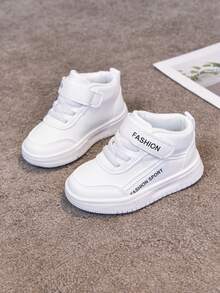 1 Pair White Mid-Top Shoes, Spring & Autumn Leather Children Toddler Sneakers, New Style Elementary School Girls & Boys Anti-Slip Durable Casual Shoes - White - View 2