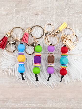 1颗纯色硅胶珠树脂圆珠手工DIY串珠波西米亚风钥匙扣、流苏吊坠配饰、包包挂件、钥匙链，送给朋友、家人、生日的礼物