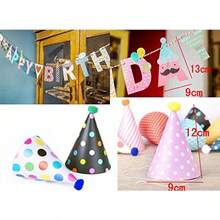 Happy Birthday Bunting Banner And Birthday Hat Cap Crowns Set For Adult Birthday Party Decoration Accessory