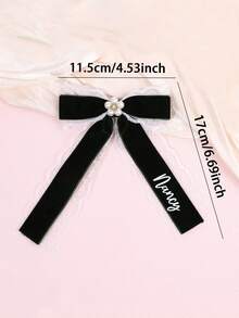 1个定制女孩发饰蝴蝶结，黑色蕾丝网珍珠蝴蝶结发夹，天鹅绒发卡，圣诞发饰 - 彩色 - 查看 8