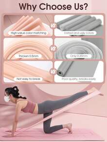 （粉色，28磅，1800*150*0.5毫米）硅胶瑜伽健身弹力带，乳胶弹力带，张力带，臀部弹力带，深蹲张力带，健身运动工具。