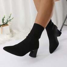 Boots For Women Ankle Booties Knit Sock Boots Pointed Toe Chunky Heel Lightweight Comfort Booties Slip On Ladies Fall Boots Dressy Vintage Fall Winter Casual Boot Stiletto Heels Zapatos De Mujer Tacones - Black - View 6