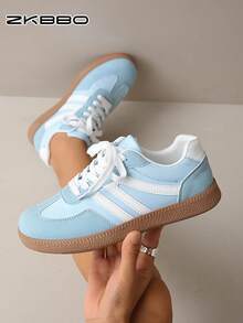 ZKBBO Damen Lässig Flache Schuhe, leichte und bequeme Sneaker für Fitness und Gehen - Babyblau - Übersicht 2