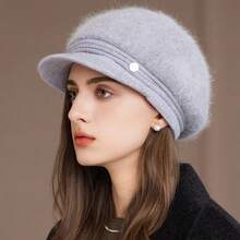 New Fashion Winter Hat For Women With Brim, Dandy Fur-Lined Plush Hats For Women, Casual Rabbit Fur Blend Knitted Hat - Khaki - View 10