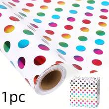 1Roll 20 Inch 49 Feet Birthday Wrapping Paper Waterproof And Not Easily Wet Easy To Clean, Dot Striped Letter Pattern Gift Wraps For Birthday DIY Craft - Multicolor - View 13