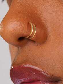 1Pc 925 Sterling Silver Exquisite Star Inlaid With Zirconia Piercing Clicker Ring Cartilage Double Hoops Twist Nez Pericng Jewelry Suitable For Women'S Daily Wear, Parties, And Banquet Occasions - Gold - View 9