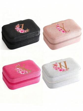 1 pieza Nueva caja de almacenamiento de joyas con diseño floral y de letras, organizador de joyas multifuncional, caja de clasificación y almacenamiento de joyas, mini caja de joyas, caja de joyas, caja de almacenamiento de gabinete, collar, aretes, pulsera, anillo, caja de joyas, caja de joyas elegante francesa, caja de joyas de alta gama con múltiples capas, gran capacidad, antioxidante, para pulsera, aretes, collar, organizador de joyas portátil