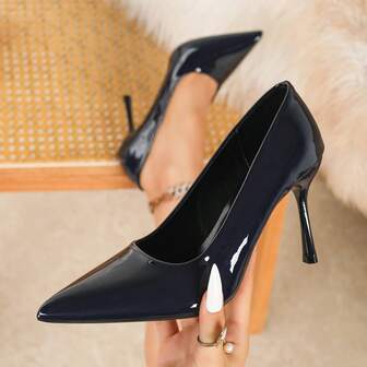 女士优雅细高跟鞋，时尚尖头，百搭轻便黑色高跟鞋，闪亮性感高跟鞋