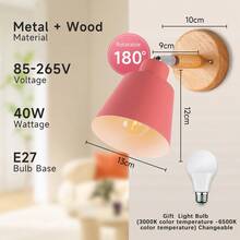 CANMEIJIA Kinkiet z gniazdem E27 i drewnianą podstawą, nowoczesne oświetlenie wewnętrzne do biurka, szafki nocnej, półki ekspozycyjnej, garderoby, łazienki, toaletki, czytelni, salonu, biura