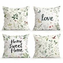 4pcs Pastoral Floral & Plant Pattern Pillow Covers, Single-Sided Printed Cushion Covers, Suitable For Living Room, Bedroom, Home Decor, All Season