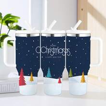 1pc 40oz Christmas Tumbler With Handle And Straw – 304 Stainless Steel Vacuum Insulated – Keeps Hot Cocoa Warm For 6H & Milkshake Cold For 12H – Ideal For Snowmobile Trips & Frozen Trails – Fits Car Cup Holders – Ride Ice & Sip Warm - 彩色 - 查看 1