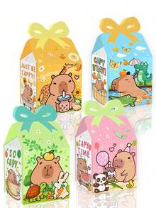 12/24PCS Capybara Party Gift Bag 3D Paper Bag Biscuit Candy Bag Capybara Theme Birthday Party Supplies Favors Gift Cake Box - Multicolor - View 2