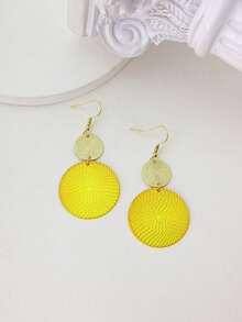 1 Pair Fashionable Circular Disc Earrings For Women, Suitable For Everyday Wear - Hot Pink - View 3