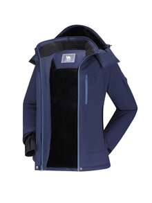 CAMEL CROWN 女士防水保暖滑雪服，带抓绒内衬和帽子，冬季滑雪服 - 藏蓝色 - 查看 7