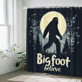 Cortina de ducha con tema de Pie Grande, impermeable con 12 ganchos, diseño gráfico artístico, lavable a máquina, de tela no tejida, para decoración del hogar, cocina, hotel y baño