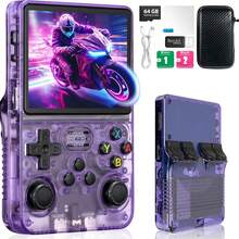 R36S Consola Portátil Retro - 3.5in Consola de Juegos Portátil con Tarjeta TF de 64G, Sistema Emulador Preinstalado, Bolsa de Almacenamiento (Morado - Morado - Ver 1