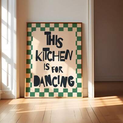 1 Unframed Print "The Kitchen Is For Dancing", Hand-Painted Vintage Kitchen Poster, Sage Green Kitchen Wall Decor, Elegant Kitchen Decoration, Fun Kitchen Decor, Unique Housewarming Gift, Dorm Room Wall Art
