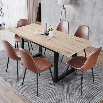 Mesa de comedor extensible, 140/180 cm de largo x 80 cm de ancho x 75 cm de alto, estilo industrial, rectangular, mesa de centro/sala de estar, moderna y elegante mesa de hierro, multifuncional y que ahorra espacio, MDF, acabado en roble y negro.