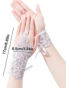 1 Pair Of Lace And Diamond Short Fingerless Gloves, Birthday, Party Decoration, Flower Girl Wedding Dress, Performance Gloves,The Best Gift Choice For Birthday Parties, Class Reunions, Valentine's Day, Halloween, Christmas, And New Year's Day. - Multicolor - View 3