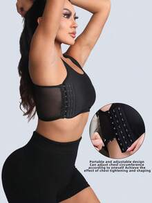 Women Side Button Sports Bras Chest Binder Bra Workout Tops Gym Clothes Women Breast Binder Good Binding Compression Underwear Bra Wireless Bralette Intimates Gym Tank Top Elastic Compression Shirt Active Wear Training Activewear Exercise Corsets Elastic Flat Chest Compression Corsets Shockproof Running - Black - View 3