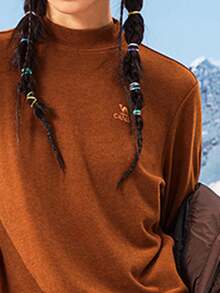 CAMEL CROWN Women's Long Sleeve T-Shirt, Warm Turtleneck Top For Autumn/Winter, Wool Blend Base Layer Long Sleeve Shirt - Caramel Coffee - View 2