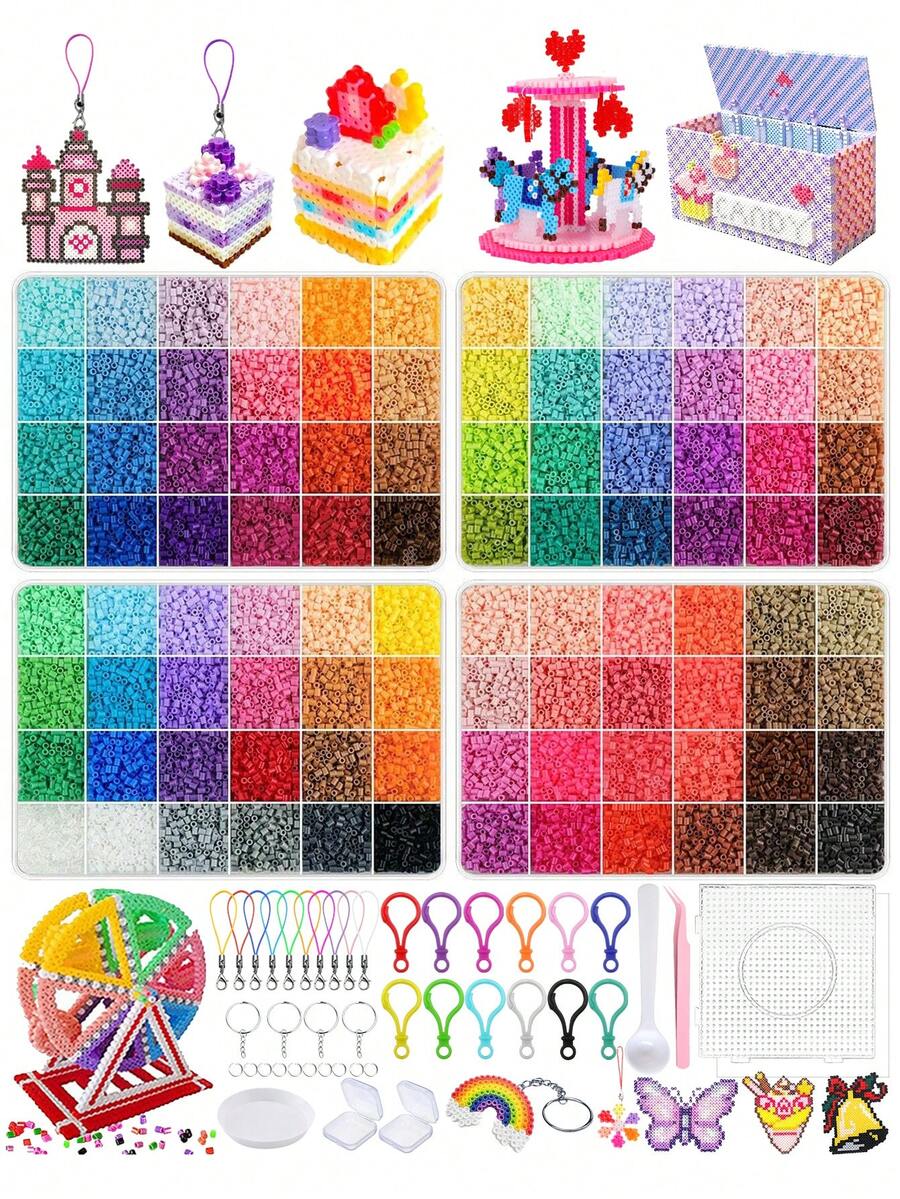 24/48/72/96-Color Fuse Bead Kit Box Set, 2.6mm Multi-Color Fuse Bead Filling Bag, DIY Handcrafted Set Of Fuse Beads, With Lanyard, Keychain, Square Nail Board, Storage Box, Tweezers, Birthday, Graduation, Valentine's Day, Halloween, New Year Party Gifts