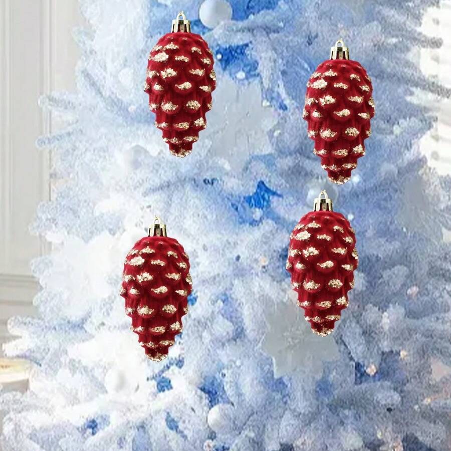 4 adornos navideños brillantes para árbol de Navidad: bastón de caramelo, piña y bola. Decoración colgante para fiestas navideñas en casas de campo. - Burdeos - Ver 1