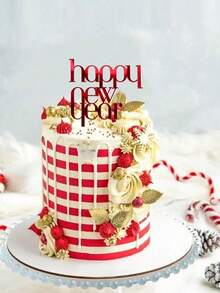 Gold Red Black Acrylic Happy New Year Hello 2026 Cake Topper, Acrylic Cake Topper,For New Year Christmas Party Valentine's Day DIY Cake Decoration Supplies, Valentine's Day Party, Home Decor, Home Gifts - Multicolor - View 2