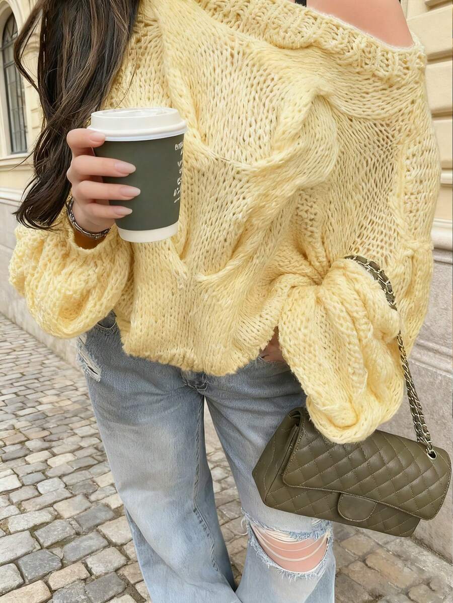Damen Mohair Twist Strickpullover - handgestrickt, vielseitig, Herbst/Winter Stil, süße Oberteile für Frauen, Homecoming, Y2K Streetwear, Old Money Stil, für Frauen, Lehrerinnen - Gelb - Übersicht 1