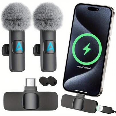 Wireless Lavalier Microphone With -C & Plug-And-Play Setup, Cordless Omnidirectional Condenser Mic With - Power Supply-Like Operation, Long-Lasting & Noise For Smartphones, Tablets, Laptops - Ideal For Podcasts, Vlogging, Teaching, Interviews