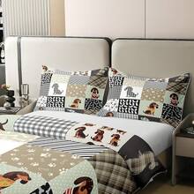 % Cotton Pink Dachshund Comforter Cover, Flower Floral Bedding Set, Kawaii Sausage Dog Duvet Cover, Lovely Puppy Quilt Cover, Soft Comfy, Dachshund Bedding - 黑色 白色 灰色 - 查看 7