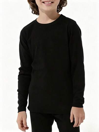 男童黑色保暖上衣一件，保暖防寒，户外滑雪打底衫，居家舒适秋冬礼物