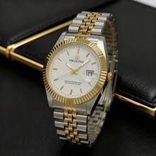 PROKING 40mm Gold Men's Watch, Japanese MIYOTA Quartz Movement, 304 Stainless Steel, Business Luxury Waterproof Calendar Wristwatch, Deluxe Classic, Suitable For Daily Decoration, Great Birthday Gift - White - View 12