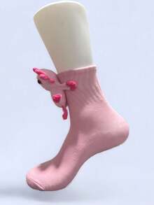 1 Pair 3D Axolotl Mid-Calf Socks For Kids, Toe, Warm Indoor Floor Socks, Suitable For Autumn/Winter Daily, Home, Party, Holiday Wear, Children Gift - Pink - View 3