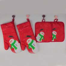 Manoplas y agarraderas navideñas con bonito estampado, antideslizantes y resistentes al calor, para cocina - Burdeos - Ver 4