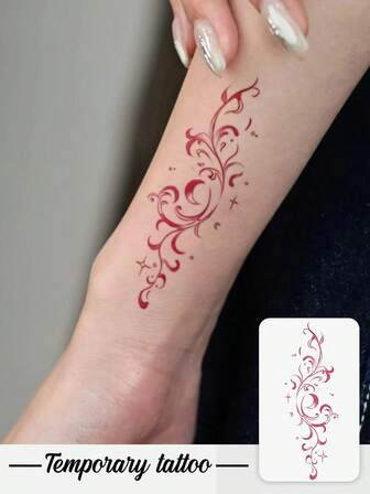 1张情人节临时纹身贴纸，Y2K风格彩色叶子藤蔓图案，防水防汗，可水洗，不反光，手臂和肩膀仿真纹身，适合时尚人士，可持续3-5天