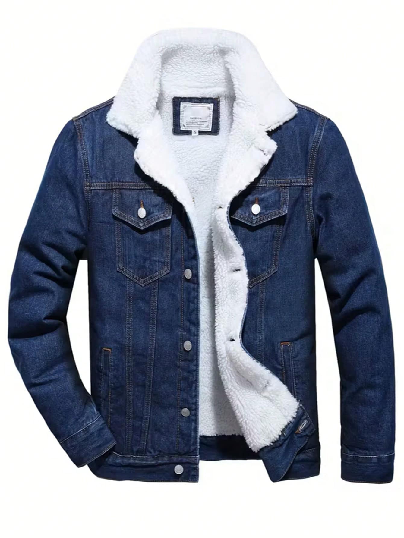 Autumn And Winter Men's Jacket Men's Denim Fleece Jacket Winter Casual Thickened Denim Jacket For Men - 寶藍色 - 查看 1