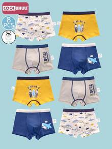Coollikuli Bộ 8 quần lót cotton nguyên chất in hình cá mập thời trang dành cho bé trai và trẻ mới biết đi, quần lót bốn góc mềm mại và thoải mái dành cho bé trai và trẻ mới biết đi - Nhiều màu - Xem 1